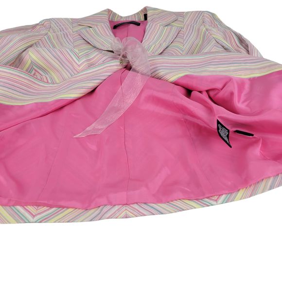 Dana Buchman Blazer Size 10-12 Pink & Multi Color Stripe Jacket Ribbon Cuffs - Picture 7 of 12